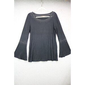 Belldini Black Long Bell Sleeves Studded Mesh Top-Large-Goth-Boho